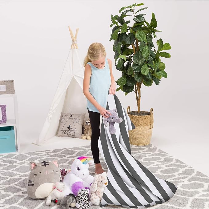 Posh Creations Stuffed Animal Storage Bean Bag Chair Kids, Teens and Adults-Stuffie Seat Cover ONLY, 200L-Large, Canvas Stripes Gray and White - Image 4
