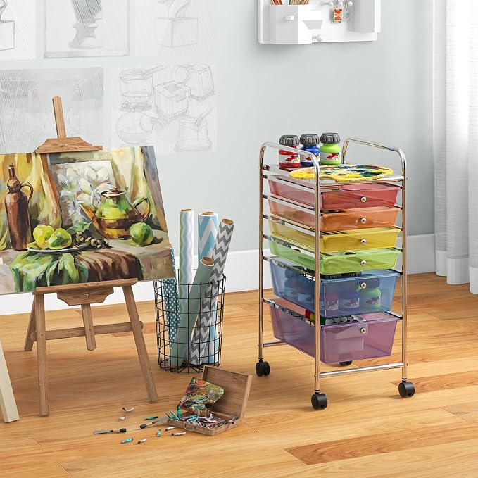Giantex 6 Storage Drawer Cart Rolling Organizer Cart for Tools Scrapbook Paper Home Office School Multipurpose Mobile Utility Cart (Multicolor) - Image 6
