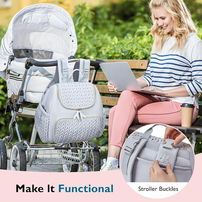 mommore Diaper Bag Backpack, Stylish Mini Baby Bag with Changing Pad | Insulated Pockets & Stroller Straps Small Diaper Backpack Compact Maternity Bag for Baby Essentials, Hospital & Daily Work - Image 2