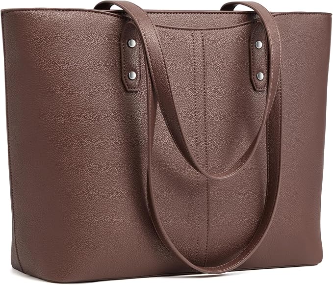 S-ZONE Tote Bag for Women Work Purses Handbags Luggage Strap Large Travel | Padded Laptop Compartment, Multi Pockets, Vegan Leather, Bottom Metal Rivet, Commuting Office Teacher by S-ZONE