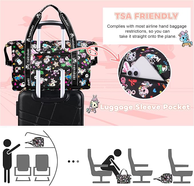 tokidoki Travel Duffle Bag, Weekender with Shoe Compartment Toiletry Bag | many compartments: laptop sleeve, wet-dry pocket, trolley sleeve. Includes toiletry bag. Carry-on. - Image 4