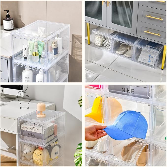 Clemate Upgraded X-Large Shoe Storage Box,8 Pack,Shoe Box Clear Plastic Stackable,Drop Front Shoe Box with Clear Door,Shoe Organizer and Shoe Containers For Sneaker Display,Fit up to US Size12 - Image 8