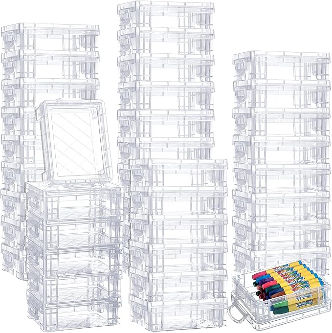 Suzile 40 Pcs Plastic Crayon Boxes Holds 24 Crayon with Snap Lid Storage Container Clear Stackable Case for School Office Classroom Supplies Pen Pencil Craft(Clear) by Suzile