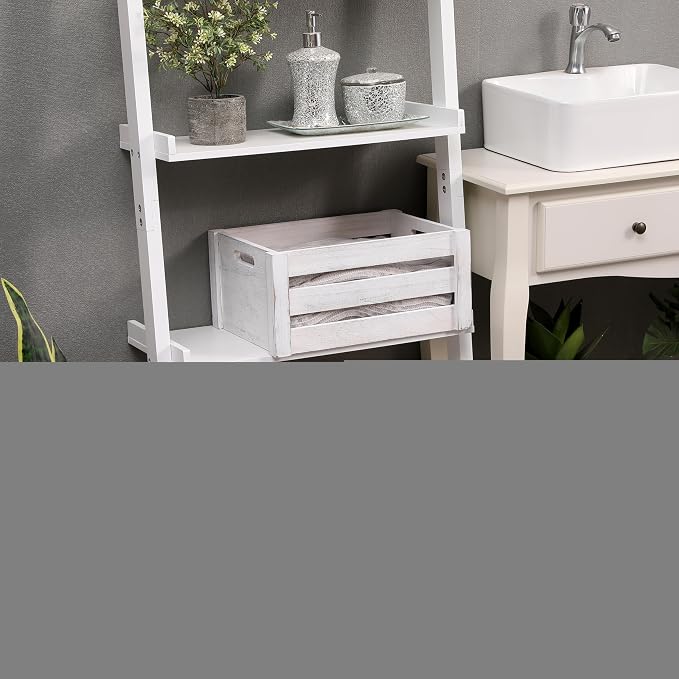 Set of 3 Nesting Wooden Crates, Small Rustic Farmhouse Wood Storage Boxes with Handles, Stackable Compact Organizer Bins for Kitchen Bathroom Bedroom Decor, 3 Sizes & 3 Colors (White, Brown, Black) - Image 5