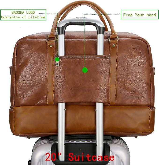 Baosha Vegan Leather Large Travel Duffel Tote Bag Carry On Weekender Overnight Bag With Shoe Compartment HB-38 - Image 3