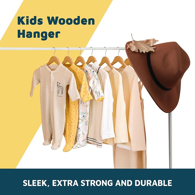 Natural Color Wooden Kids Hangers 100 Pack, Toddler & Baby Wooden Hangers, 11.8" Solid Maple Wood with 360° Swivel Hook, Pants Bar & Notches, Up to 7.7lb Capacity, Space-Saving Design for Ages 0–8 - Image 5