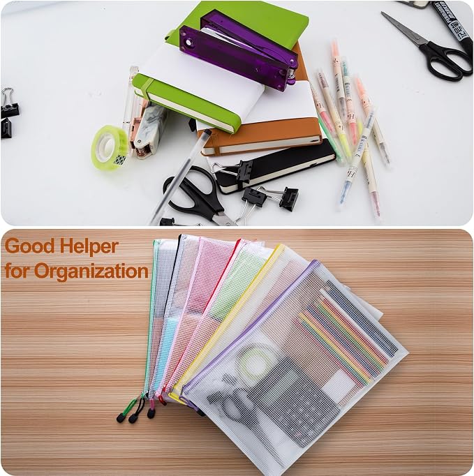 72pcs Mesh Zipper Pouch Bags,A4 Letter Size Zipper Mesh Document Pouch | Multi-use 13" x 9.5" Waterproof Mesh Bags for Board Games & Puzzles,Organizing Storage for School Office Supplies - Image 6