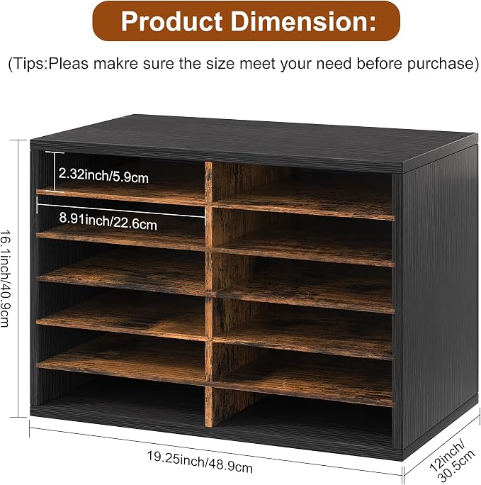 Alpeir Classroom Mailbox 12 Slots with Removable Shelves, Black/Rustic | Hold 6000 Sheets Paper, Heavy Duty, Easily Assemble, Teacher Student Organization, For Classroom, Office, Home Countertop - Image 2