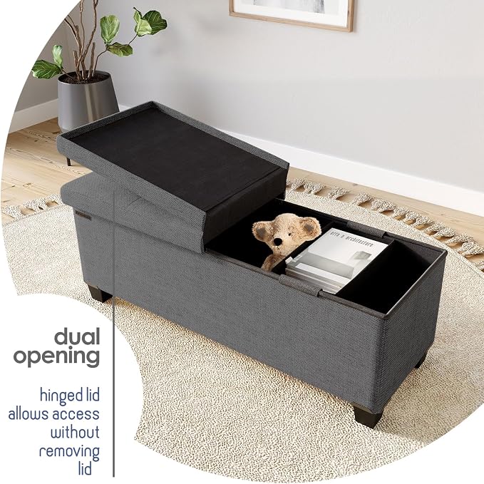 Storage Ottoman Bench with Bins, 43-in Storage Bench for Bedroom End of Bed, Folding Foot Rest Ottoman for Living Room Max 660lbs, Fabric Ottomans, Grey - Image 8