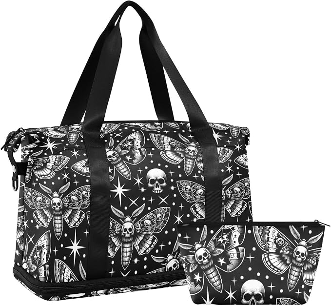 Travel Duffel Tote Bag Digital Skull Head Moth Sports Duffel Bag with Wet Pocket Weekender Overnight Bag for Women Men Gym Bag, Carry On Bag Hospital Bag for Labor and Delivery - Image 7