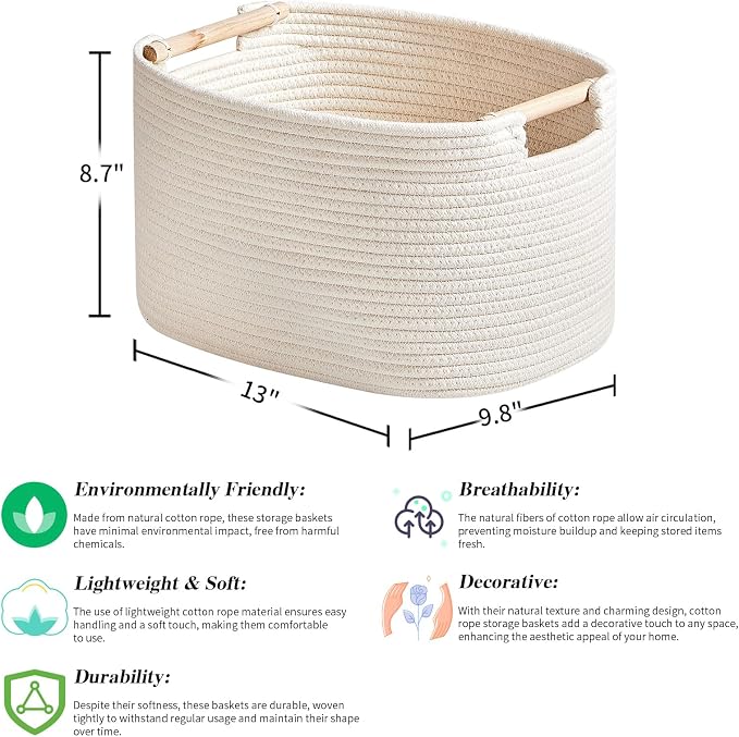 R RUNKA 3 Pack Storage Basket for Cabinet and Toy Organization - 13"x9.8"x8.7" Baskets for Storage - Baby Toy Bin - Toy Storage Organizer - Ideal for Empty Gift Baskets to Fill-White - Image 2