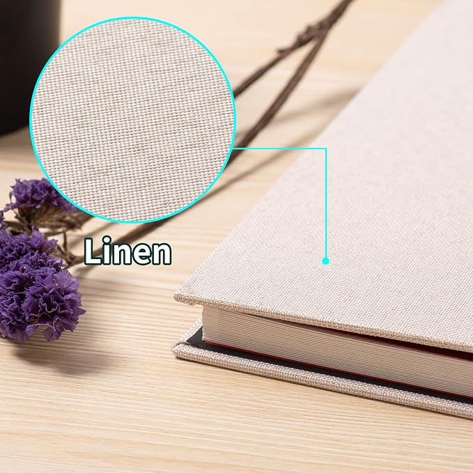 Large Photo Album Self Adhesive 4x6 8x10 10x12 13"x12.8" Magnetic Scrapbook 12.6"x11" Inch 40 Pages Linen Cover Beige DIY Photo Album with A Metallic Pen and Plastic Board - Image 4