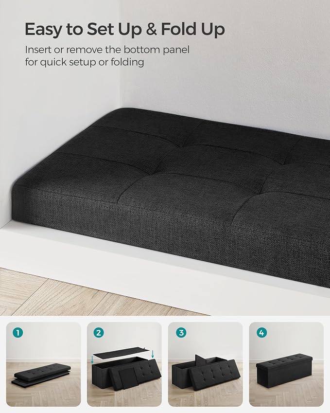 SONGMICS 43.3 Inches Folding Storage Ottoman Bench, Load 660 lb | Ottoman Foot Rest, Storage Chest, for Living Room, Entryway, Ink Black, MINOTA Collection ULSF077B01 - Image 7
