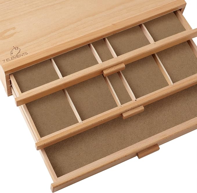 7 Elements 3 Drawer Wooden Artist Storage Supply Box for Pastels, Pencils, Pens, Markers, Brushes and Tools - Image 7