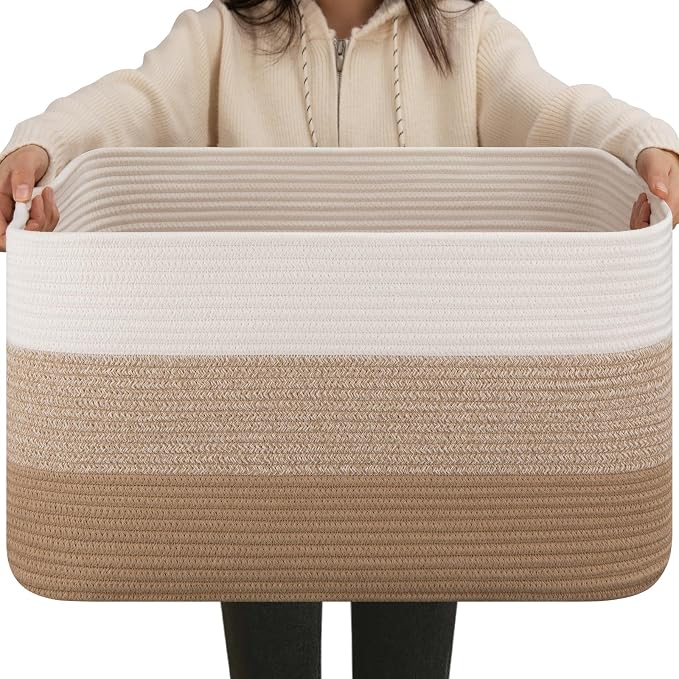 OIAHOMY Blanket Basket Laundry Basket Dog Toy Basket 75L Light Yellow | Large Storage Basket,Baby Basket,Toy Storage,Woven Rope Basket for Blankets,Blanket Storage for Living Room by MasterofSpaceOptimization