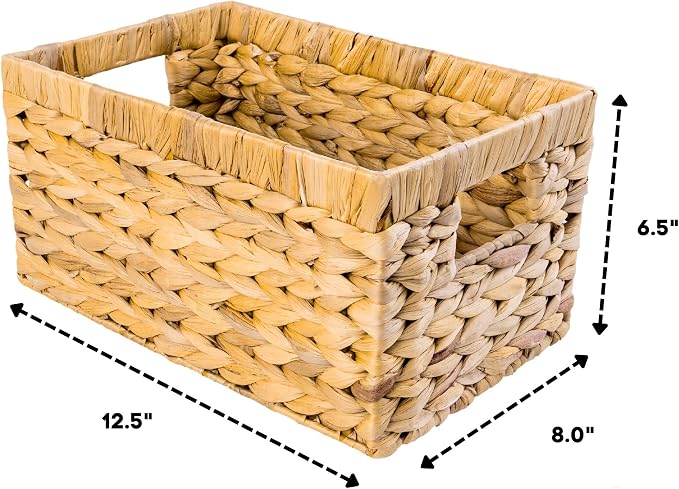 M4DECOR Set of 6 Rectangular Wicker Storage Baskets for Shelves | Water Hyacinth Storage Baskets, Pantry Baskets for Organizing, Handwoven - Image 2