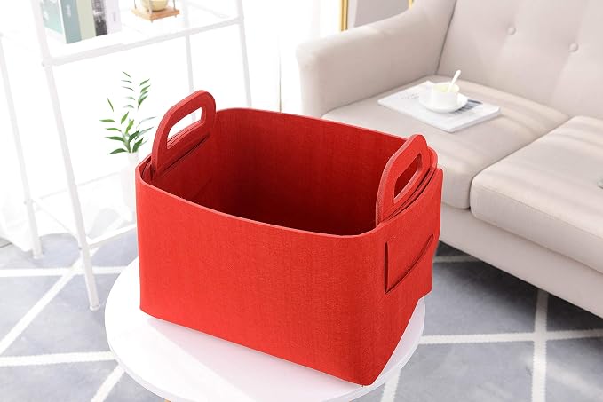 Minoisome Storage Basket Felt Storage Bin Collapsible& Convenient Box Organizer with Carry Handles for Office Bedroom Closet Babies Nursery Toys Laundry (Red, 15.7inch（L）×11inch（W）×10inch（H）) - Image 2