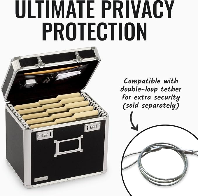 Vaultz Locking File Organizer Box - 13.5 x 13.25 x 10.5 Inch Large, Portable Locking Storage Box for Filing Letters & Documents w/Combination Lock, Black | Combination lock for filing letters and documents, large format fits legal or letter paperwork, ... - Image 8