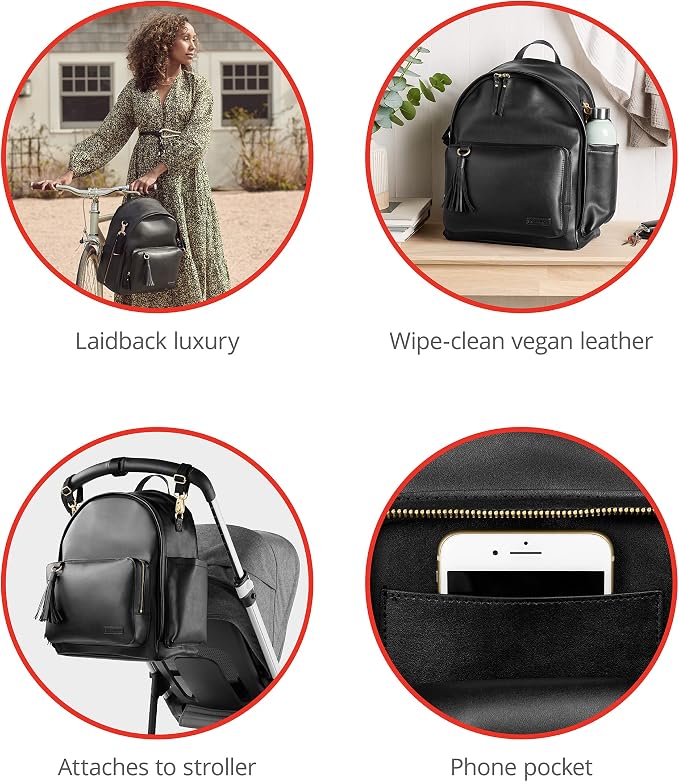 Skip Hop Diaper Bag Backpack: Greenwich Multi-Function Baby Travel Bag with Changing Pad and Stroller Straps, Vegan Leather, Black - Image 5