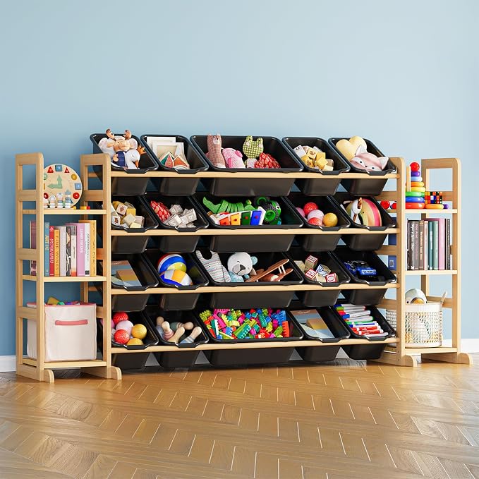 SpaceAid Toy Storage Organizer with 6 Shelves and 20 Bins, Toy Organizers Storage Bookshelf, Kids Bin Shelf Toys Box Bookcase for Bedroom Playroom Organization Room Decor, True Black by SpaceAid