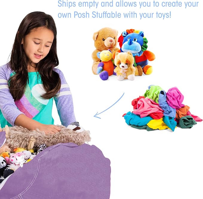 Posh Stuffable Kids Stuffed Animal Storage Bean Bag Chair Cover - Childrens Toy Organizer, Medium 27" - Heather Lavender - Image 3