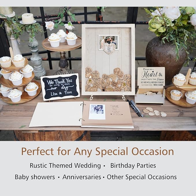 Y&K Homish Wedding Guest Book Set Alternative Rustic Wedding Decorations for Reception Wedding Signs (Creamy White, 11¾"X15¾ (80pcs Hearts & 1pc Book)) - Image 2