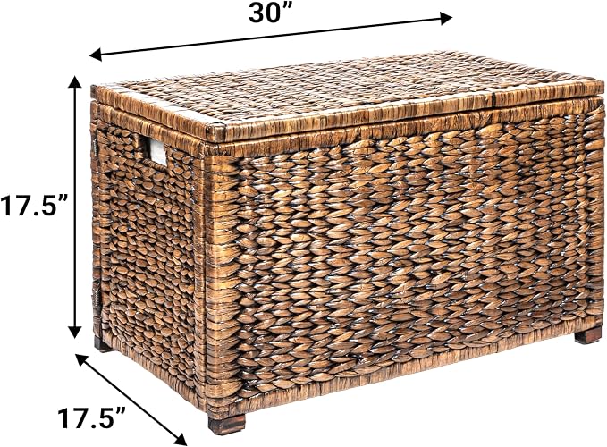 happimess Anada 30" Storage Trunk Wicker Weave Water Hyacinth, Brown Wash | Solid Mahogany Construction, Collapsible Folds Flat, Removable Lid, Fabric Liner, Footed Base, 17.5" Height, 17.5" Depth - Image 4
