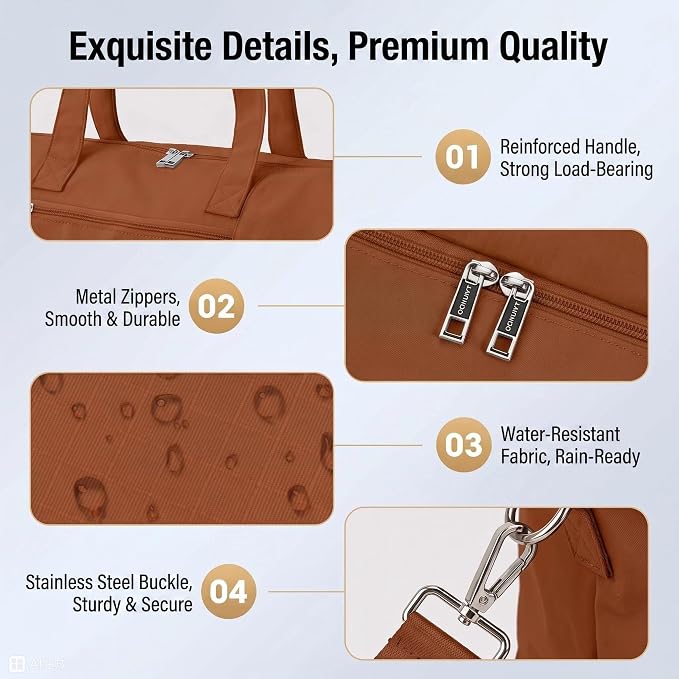 Oeihuivt Weekender Bags for Women - 20.5 Inch Large Travel Duffel Bag 2-Piece Set with Shoe Compartment, Heavy-Duty Canvas & Leather Carry On Overnight Tote (Airplane Approved) - Image 5