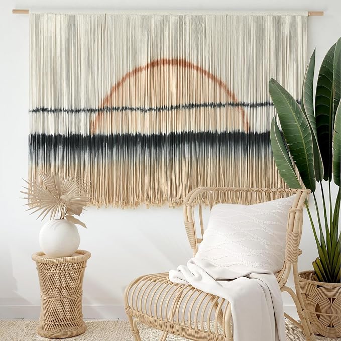 Jakalin Macrame Wall Hanging Sunset Dip Dye Boho Tapestry Handmade 57"x35" | Handmade Cotton Rope Boho Wall Decor for Living Room, Bedroom, Nursery, Large Macrame Banner for Wedding Backdrop - Image 3