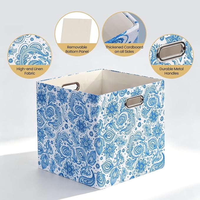 Posprica Cube Storage Bins Fabric Storage Cubes, 13 Inch Collapsible Cubby Storage Bins for Cube Organizer, Decorative Storage Boxes for Shelf Closet Organizer Nursery Toy Storage(Celadon blue) - Image 5