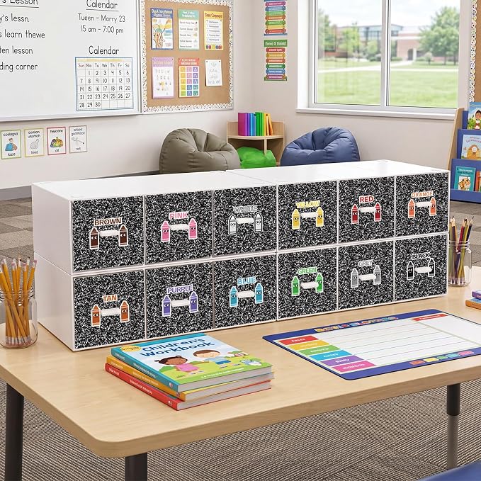 12 Pcs/ 4 Pack Plastic Crayon Organizer for Classroom Back to School | Crayon Storage Boxes Drawer for Marker Pen Art Craft Supplies Crayons Container for Classroom Office Table with Color Label - Image 5