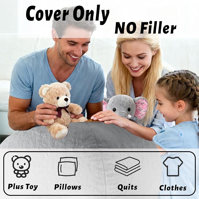Faux Fur Comfy Bean Bag Chair Cover (No Filler)Stuffed Animal Storage Beige | Bean Bag Covers Large Bean Bag Sofa for Adults, furry fuzzy surface,for living room bedroom holiday gift - Image 5