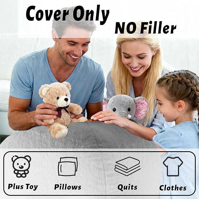 Faux Fur Bean Bag Cover (No Filler)Stuffed Animal Storage Adults Dusty Pink | Bean Bag Covers Large Bean Bag Sofa for Adults, furry fuzzy surface,for living room bedroom holiday gift - Image 5