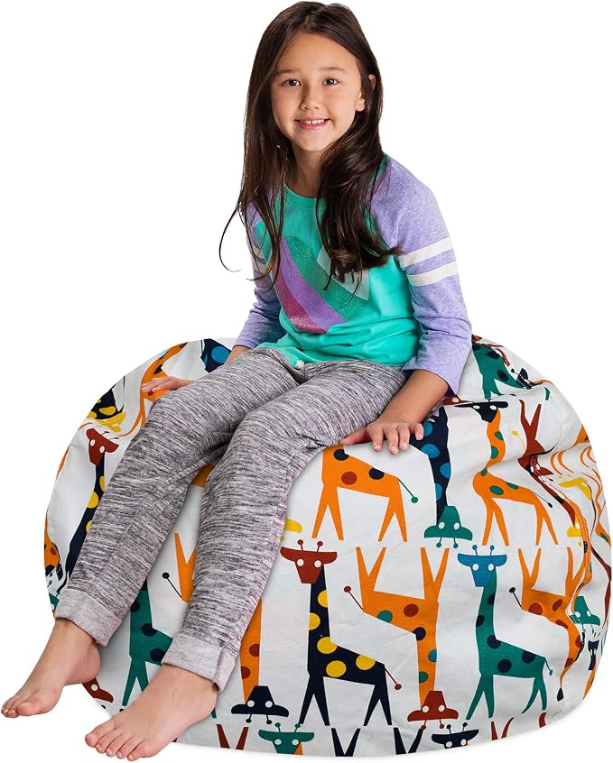 Posh Creations Stuffable Kids Stuffed Animal Storage Bean Bag Chair Cover - Childrens Toy Organizer, Large-38 - Canvas Giraffes on White - Image 3