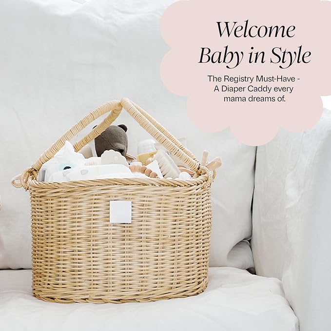 BEBE BASK Premium Baby Diaper Caddy Organizer Basket with Cotton Divider | Handmade & Award-Winning, Rattan Diaper Basket, Newborn Essentials, Nursery Basket, Removable Divider, Baby Shower (SAVANNAH) - Image 6