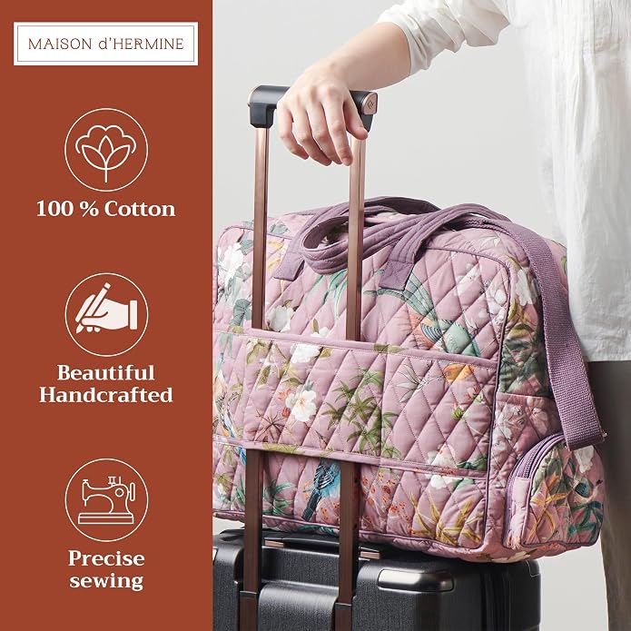 Maison d' Hermine Weekender Bags for Women Cotton Quilted Duffel Overnight Luggage Weekend Bag for Men Gym Gifts Travel | Overnight Luggage Weekend Bag for Men Gym Sports Gifts Duffle bag Business Travellers Trip Spring Summer - Image 4
