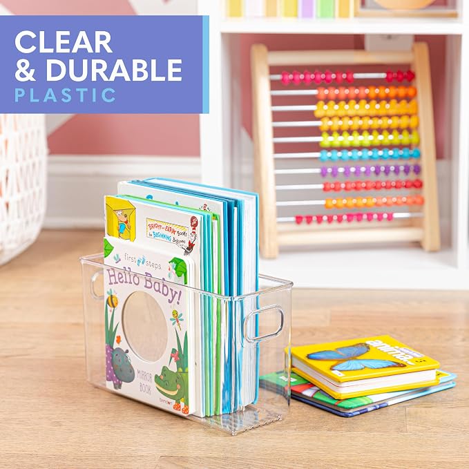 Plastic Food Storage 4 Pack Clear Container Bin with Handles for Organizing Kitchen, Pantry, Refrigerator, Freezer, Pantry, Cabinet, Closet, Bathroom. 10”x4”x6” - Image 6