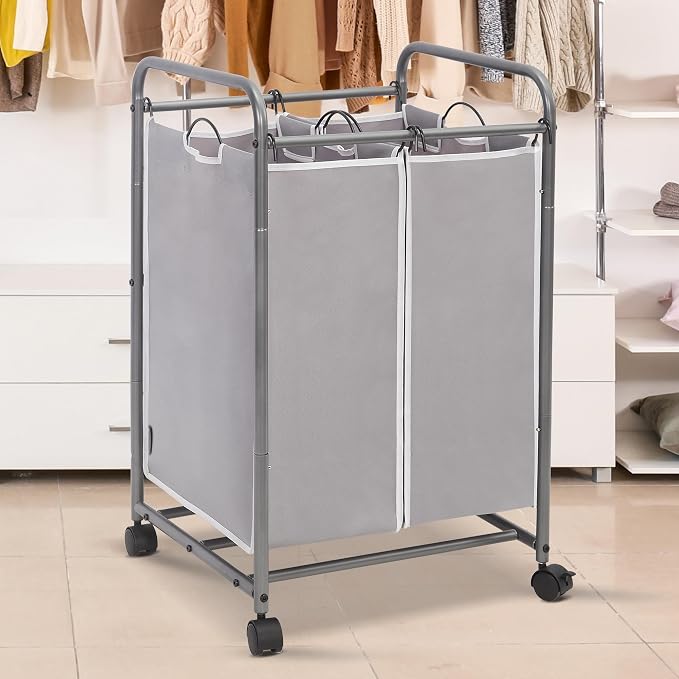 STORAGE MANIAC Laundry Sorter 3 Section Plus 2 Section, Laundry Hamper with Rolling Wheels, Laundry Basket Sorter, Laundry Separator Hamper, Laundry Divider Hamper with Removable Bags - Image 3