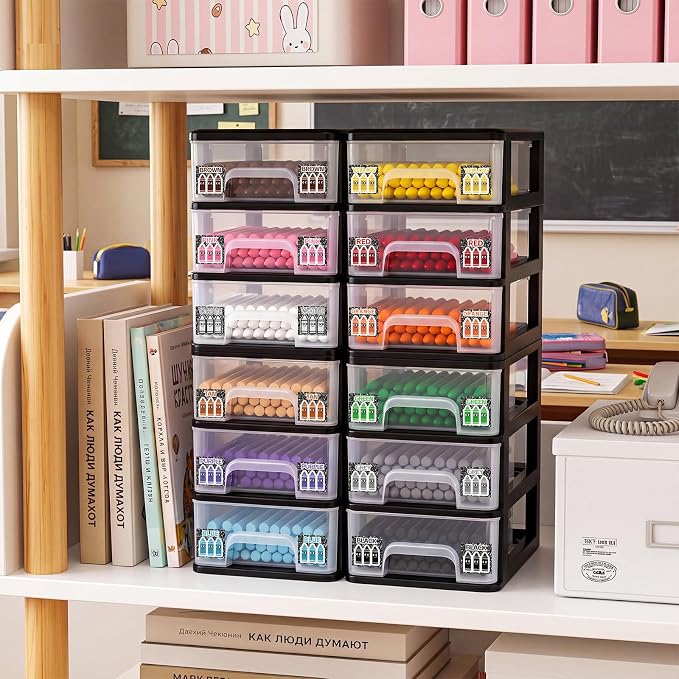 12 Pcs/ 4 Pack Plastic Crayon Organizer for Classroom Black | Crayon Storage Boxes for Marker Pen Art Craft Supplies Crayons Drawer Container for Classroom Office Table with Color Label - Image 5