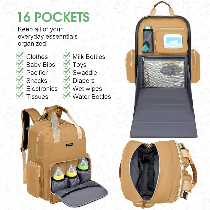 Diaper Bag Backpack with Changing Station, Baby Diaper Organizer Travel Bag | Large Capacity Diaper Bag for Moms Dads - Fold Out Changing Pad, Insulated Pockets, Stroller Straps, Baby Eessentials - Image 2