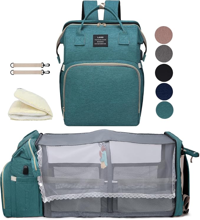 houscly Diaper Bag Backpack with Changing Station, 25L Large Capacity | Multifunction baby bag, baby registry search, baby girl newborn essentials must haves, baby shower gifts, green by houscly