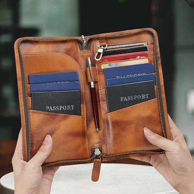 Polare Full Grain Leather Family Travel Passport Wallet and Documents Organizer RFID Blocking Case Holder Fits 6 Passports for Men and Women - Image 3