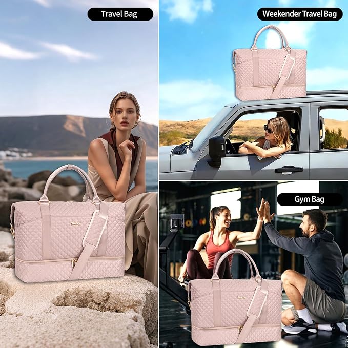 Weekender Bag, Large Travel Duffel Bag for Women, Carry on Overnight Bag with Shoe Compartment and Toiletry Bags - Image 6