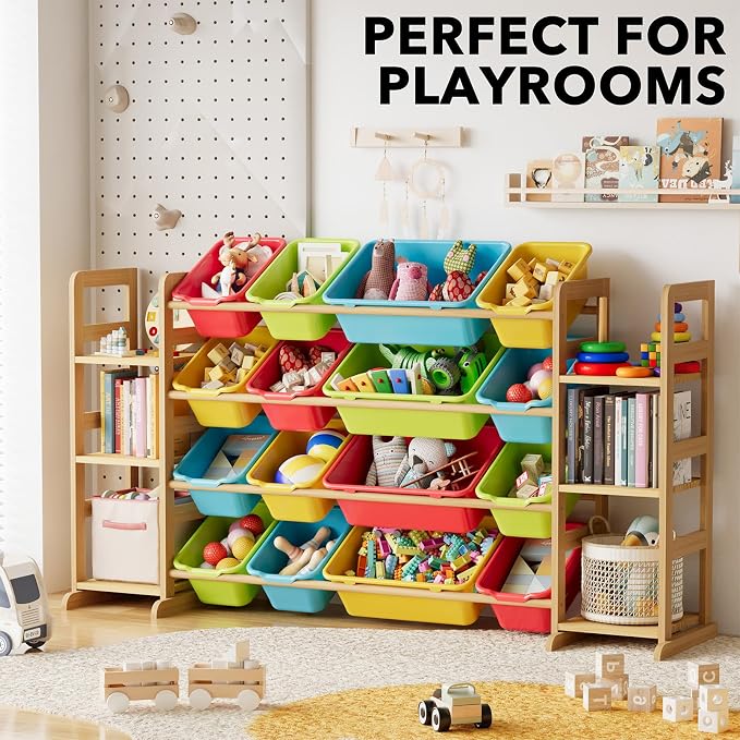 SpaceAid Toy Storage Organizer with 6 Shelves and 16 Bins, Toy Organizers Storage Bookshelf, Kids Bin Shelf Toys Box Bookcase for Bedroom Playroom Organization Room Decor, Multi-Colored - Image 5