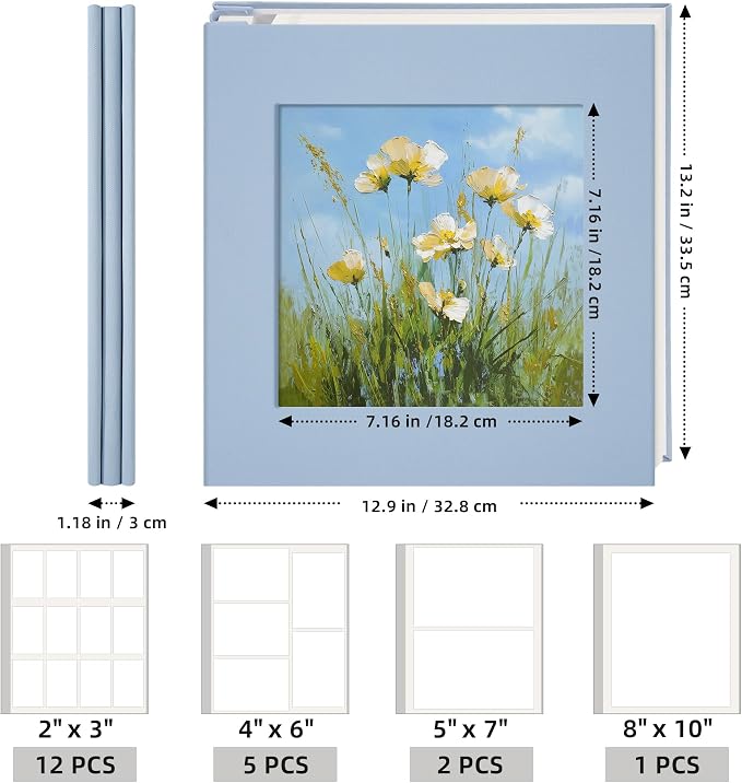 Vienrose Photo Album Self Adhesive for 4×6 & 8×10 Pictures, Blue, Fabric Cover Scrapbook Album, DIY 40 Blank Pages for Wedding, Family, Travel, Gift, Milestone Memories - Image 5