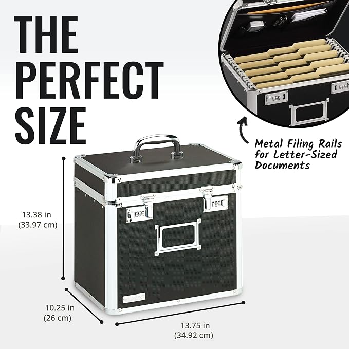 Vaultz Locking File Organizer Box - 13.5 x 13.25 x 10.5 Inch Large, Portable Locking Storage Box for Filing Letters & Documents w/Combination Lock, Black | Combination lock for filing letters and documents, large format fits legal or letter paperwork, ... - Image 4