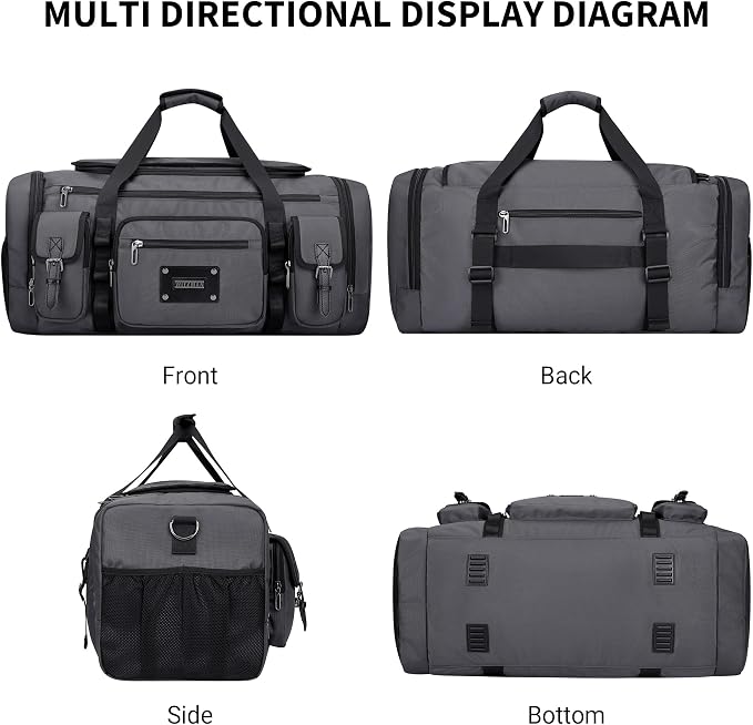 WITZMAN Duffle Bag for Men Large 54L Travel Duffel with Shoe Compartment | Water-resistant Nylon, Dry-wet Pocket, Fits 16" Laptop, Convertible for Gym, Weekender, Sports, Overnight, B717 Silvery Grey - Image 8