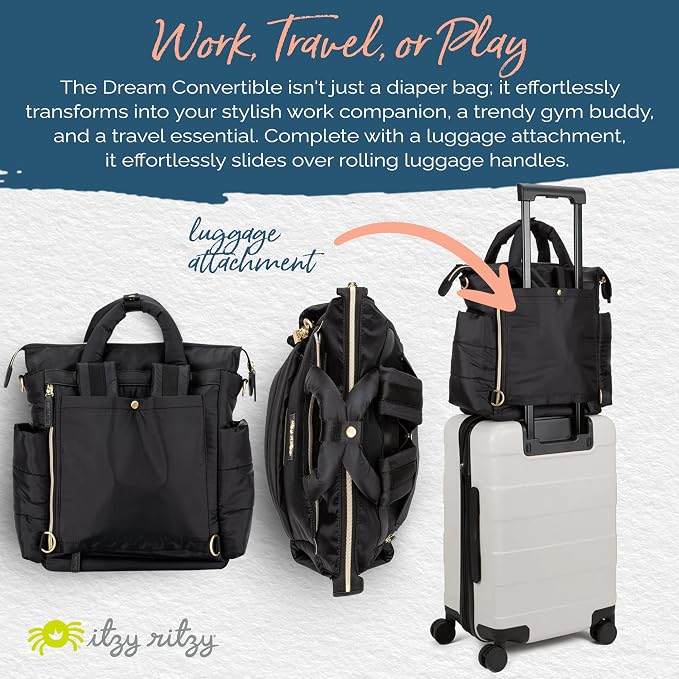 Itzy Ritzy Dream Convertible Diaper Bag Tote Backpack - Baby Diaper Bag with 14 Pockets, Changing Pad & More (Midnight Black) - Image 7