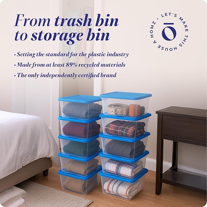 HOMZ 10-Pack Snaplock, Small Clear Plastic Storage Organizer Bins w/Lids, 6 Quart, Blue - Stackable Container Boxes for Bedroom, Bathroom, Garage, and Office Organization - Image 7