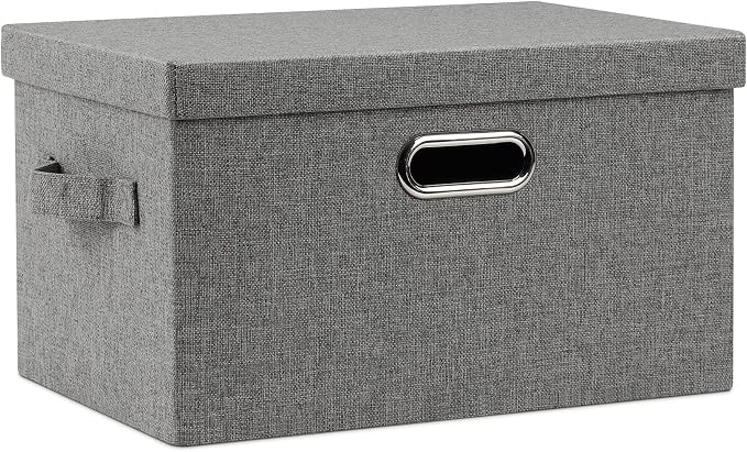 Graciadeco Medium 15" 21 Quart Collapsible Stackable Storage Bins with Lids, 1 Pack Gray Foldable Fabric Closet Storage Boxes with Lids, 4 Handles Heavy-duty Linen Cube Baskets for Bedroom | 21 Quart 1 Pack Gray1 Collapsible Stackable Linen Fabric 4 Ha... by GraciadecoStorage
